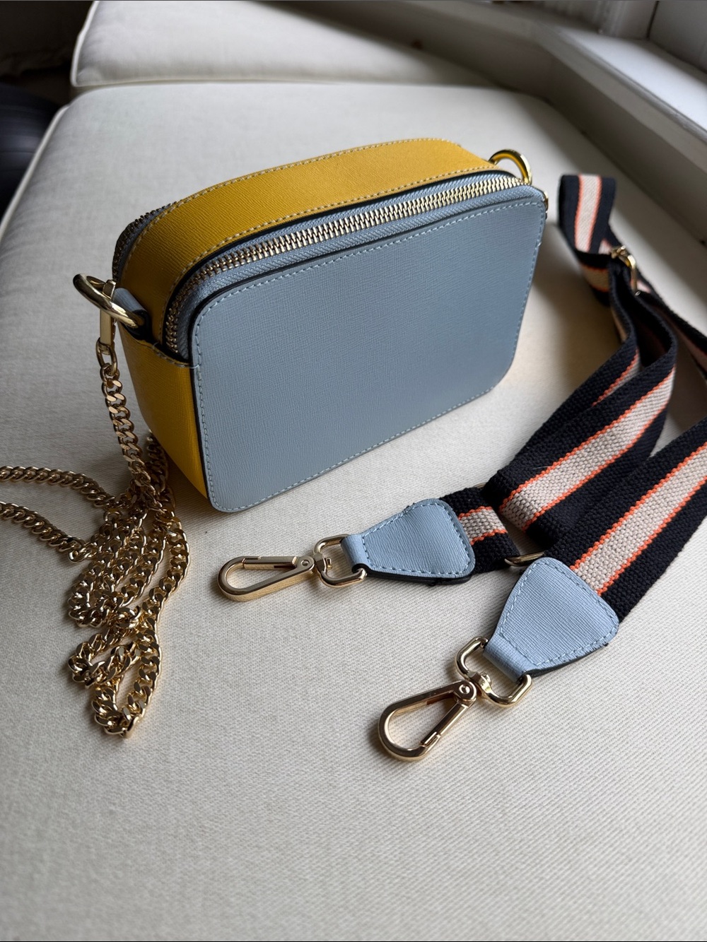 Two-Tone Crossbody Bag Blue and Yellow Ukranian colors 2 straps
MADE IN ITALY